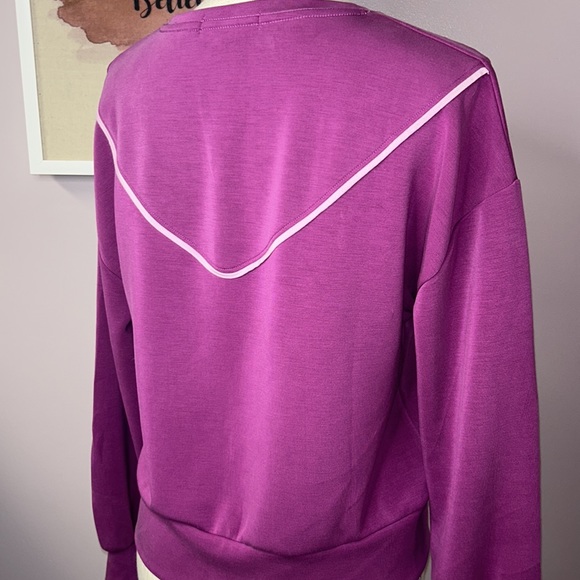 Sincerely Jules Small women’s long sleeve sweatshirt. Fuchsia w/ pink stripe - Picture 5 of 7